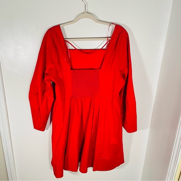 NEW Anthropologie Maeve Long-Sleeve Square-Neck Pleated Mini Dress Red Coastal - Picture 9 of 9